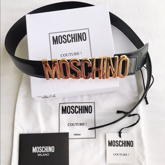 moschino thick leather logo belt